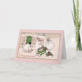 Mädchen-und Haustier-Schwein-Vintages Weihnachten
