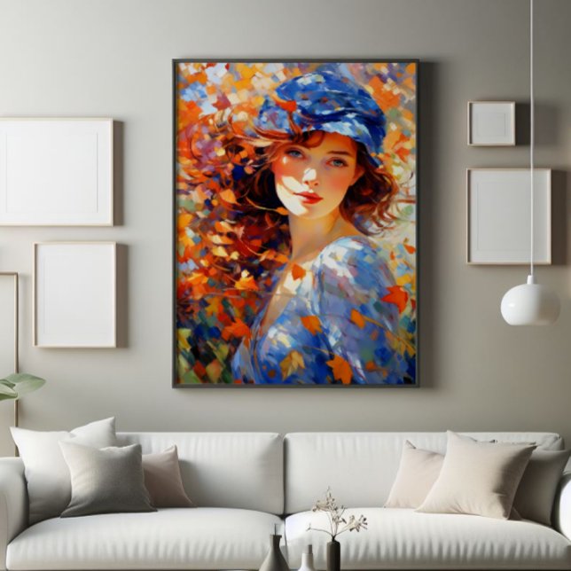 Mädchen und Herbst lassen Impressionismus Fotodruck (Von Creator hochgeladen)