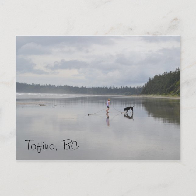 Mädchen und Hund am Strand Postkarte (Vorderseite)