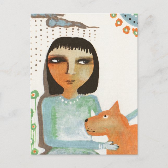 Mädchen und Hund Postkarte (Vorderseite)