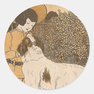 Mädchen und Hund Runder Aufkleber