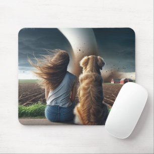 Mädchen und Hund schauen sich ein Twister an Mousepad