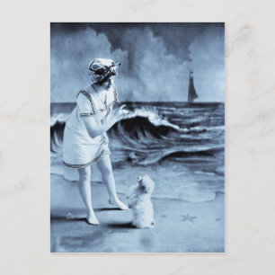 Mädchen und Hund vintage 1913 Postkarte