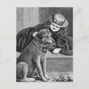 "Mädchen und Hund" Vintage-Illustration Postkarte