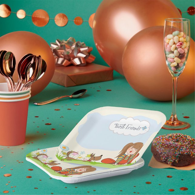 Mädchen und Hunde die besten Freunde Pappteller (Von Creator hochgeladen)