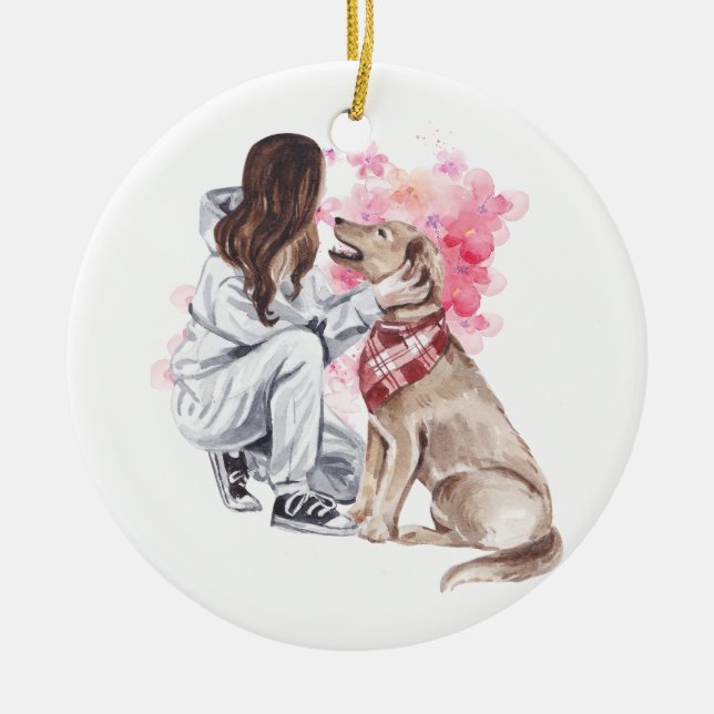Mädchen und Hunde Keramik Ornament (Vorne)
