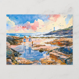 Mädchen und Hunde von Lighthouse Aquarellfarbe Feiertagspostkarte
