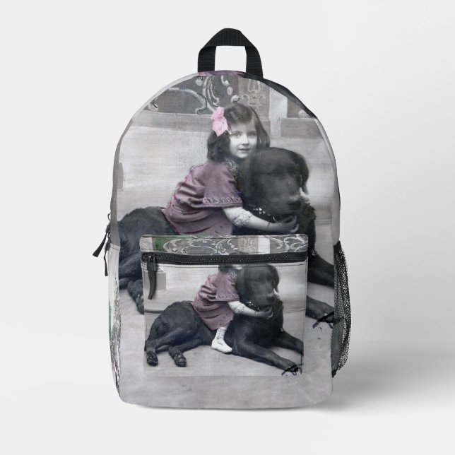 Mädchen und ihr Hund Bedruckter Rucksack (Vorderseite)