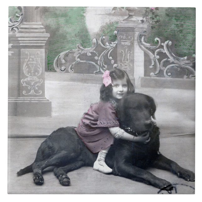 Mädchen und ihr Hund Fliese (Vorderseite)