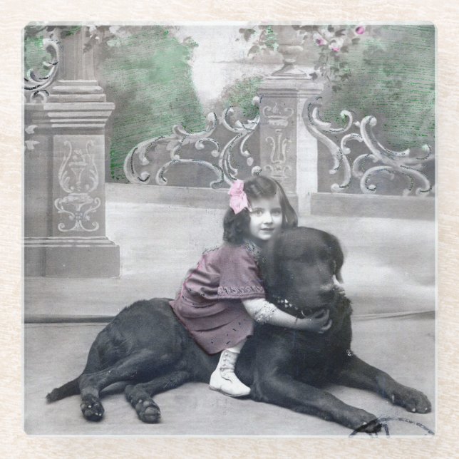 Mädchen und ihr Hund Glasuntersetzer (Vorderseite)