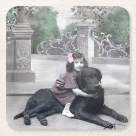 Mädchen und ihr Hund Rechteckiger Pappuntersetzer