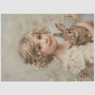 Mädchen und ihr Kaninchen Vintage Malerei Dekoupag Seidenpapier