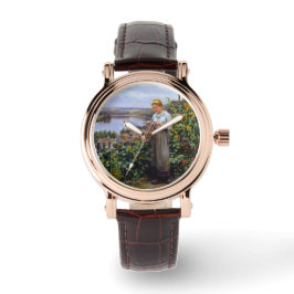 Mädchen und ihre Dove (junge Frau und Vogel) Armbanduhr