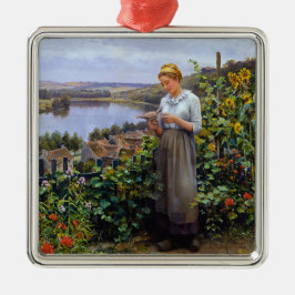 Mädchen und ihre Dove (junge Frau und Vogel) Ornament Aus Metall