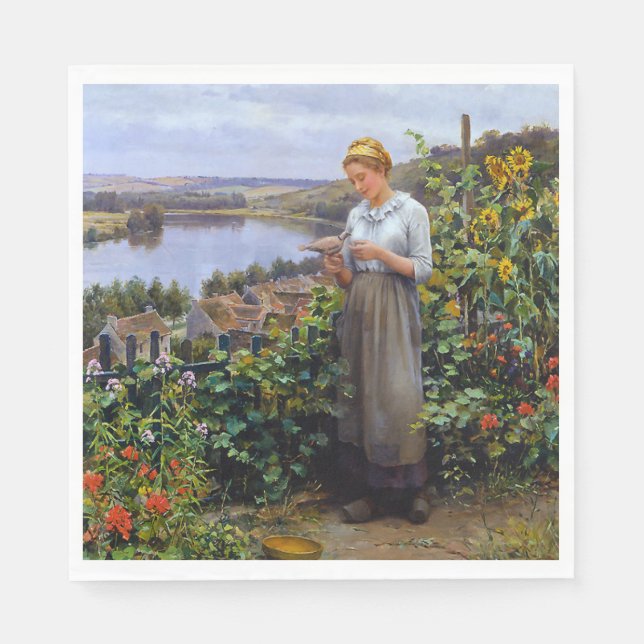 Mädchen und ihre Dove (junge Frau und Vogel) Serviette (Vorderseite)