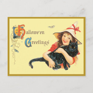 Mädchen und ihre Katze Vintage Postkarte