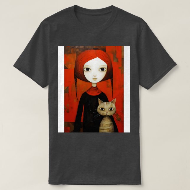 Mädchen und Katze 7 T-Shirt (Design vorne)