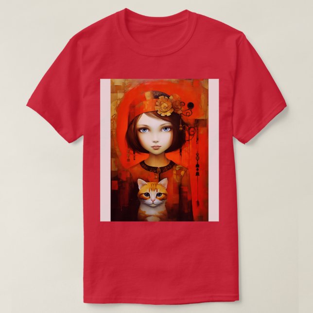 Mädchen und Katze 8 T-Shirt (Design vorne)