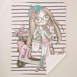 Mädchen und Katze mit Scooter Stripes Individuelle Sherpadecke