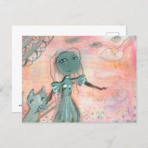 Mädchen und Katze Postkarte