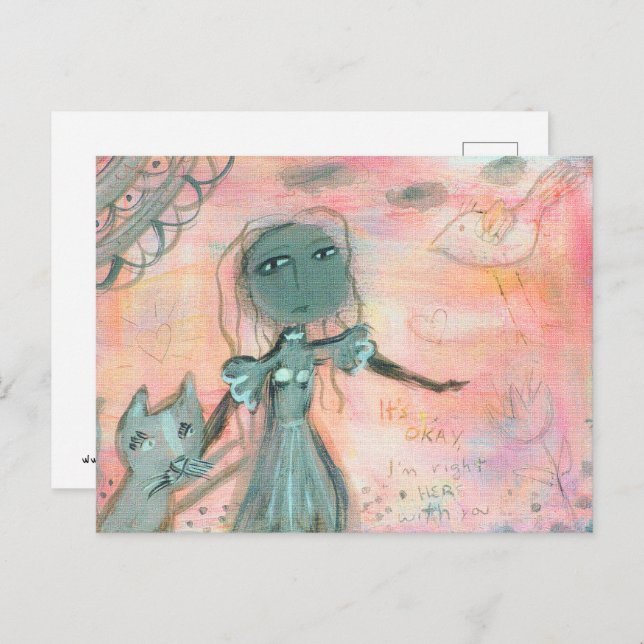 Mädchen und Katze Postkarte (Vorne/Hinten)