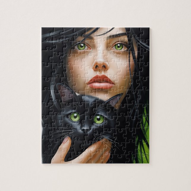 MÄDCHEN-UND-KATZEN-KUNST-PUZZLE PUZZLE (Vertikal)