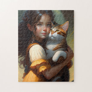 MÄDCHEN UND KATZKUNST JIGSAW PUZZLE