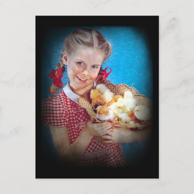 Mädchen und Küken Postkarte (Vorderseite)