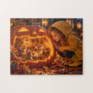 Mädchen und Mäuse in einem magischen Kürbis Puzzle
