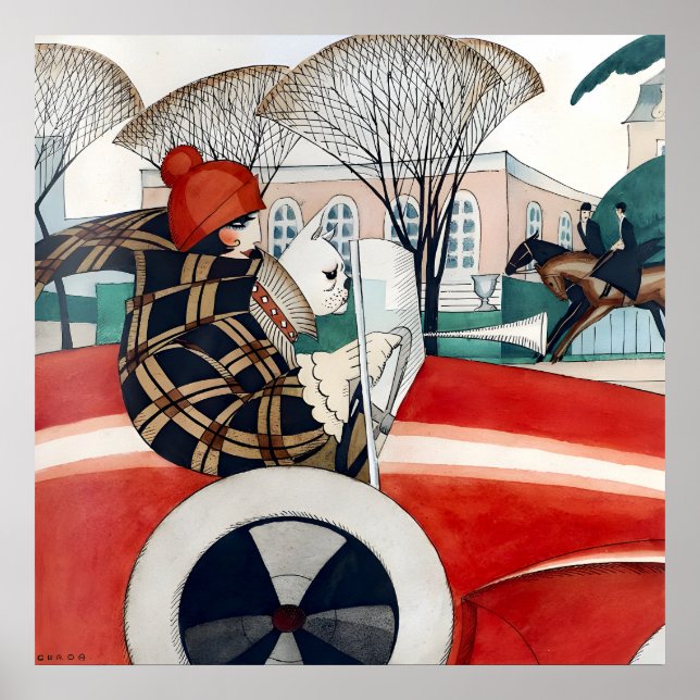 Mädchen und Mops in einem Automobil (1927) durch G Poster (Vorne)