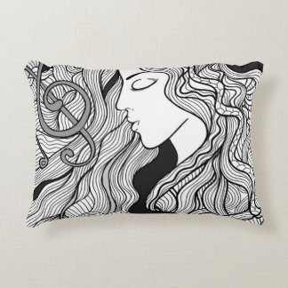 Mädchen und Musik. Vintage Darstellung. Schwarzer  Dekokissen