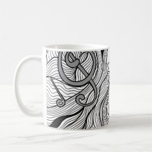 Mädchen und Musik. Vintage Darstellung. Schwarzer Kaffeetasse