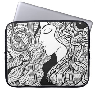 Mädchen und Musik. Vintage Darstellung. Schwarzer Laptopschutzhülle