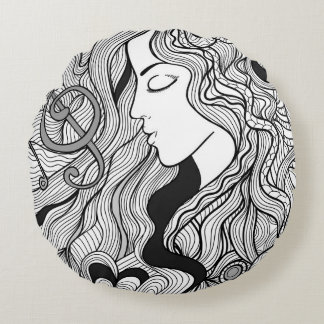 Mädchen und Musik. Vintage Darstellung. Schwarzer  Rundes Kissen
