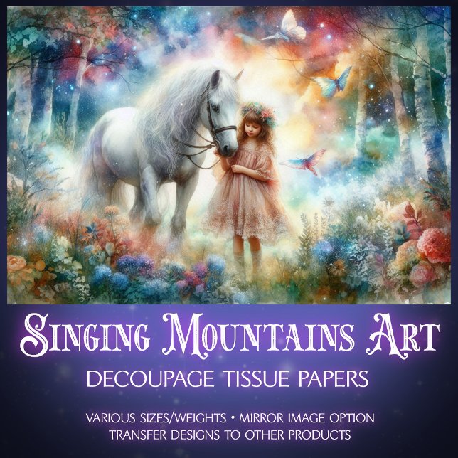 Mädchen und Pferde im verzauberten Wald Seidenpapier (Von Creator hochgeladen)