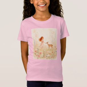 Mädchen und Reh in Wildblumen T-Shirt