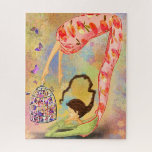 Mädchen und Schmetterlinge Kunst Zeichnend Fantasi Puzzle