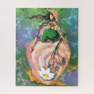 Mädchen und Schnecke Vintage-Zeichnung Fantasy Mär Puzzle