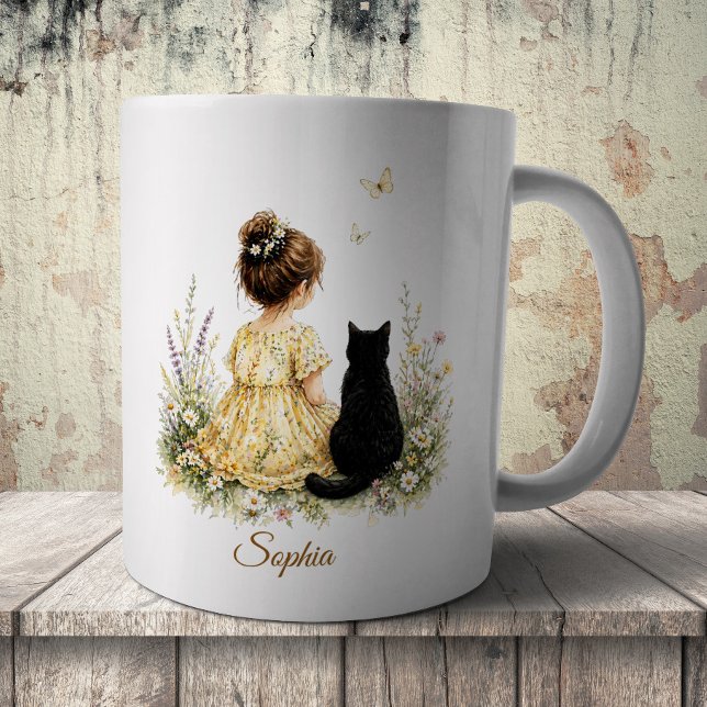 Mädchen und schwarze Katze Kaffeetasse (Von Creator hochgeladen)