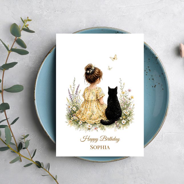 Mädchen und schwarze Katze Karte (Von Creator hochgeladen)