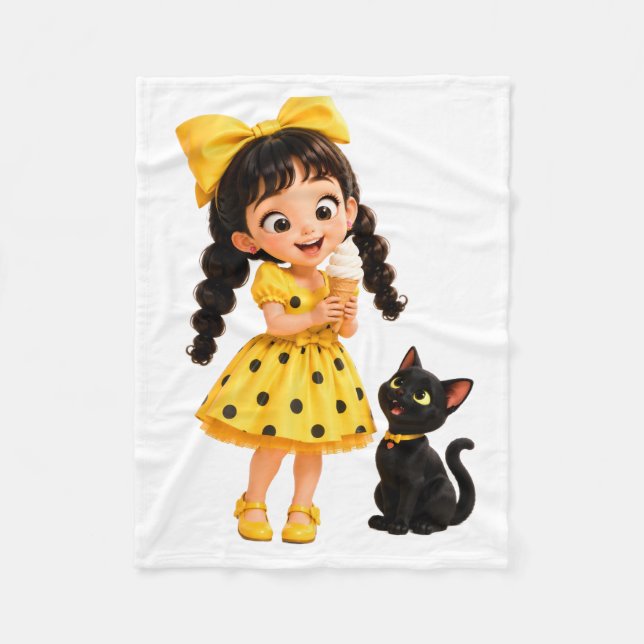 Mädchen und schwarze Katze Sherpa-Decke Fleecedecke (Vorderseite)