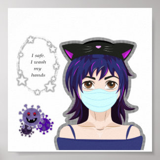 Mädchen und Virus. Manga Stil Poster