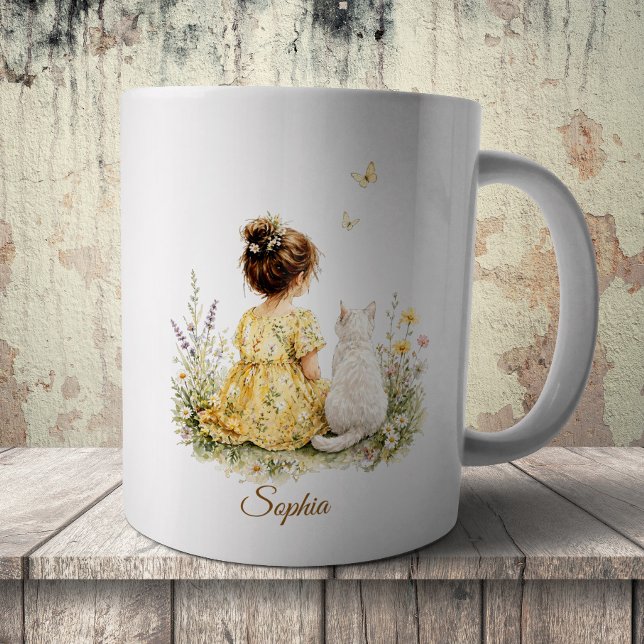 Mädchen und weiße Katze Kaffeetasse (Von Creator hochgeladen)