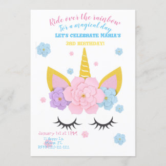 Mädchen Unicorn-Geburtstags-Party Einladung