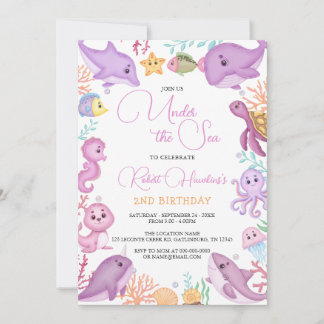 Mädchen unter dem Meer Tiere Geburtstag Einladung