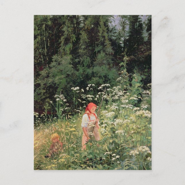 Mädchen unter den wilden Blume, 1880 Postkarte (Vorderseite)