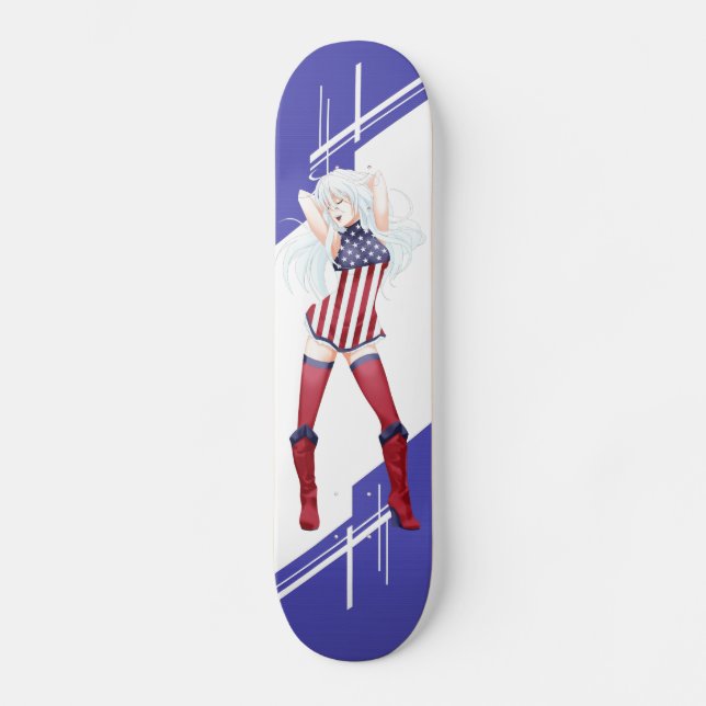 Mädchen USA Manga kleidete in der Flagge - Amerika Skateboard (Vorderseite)