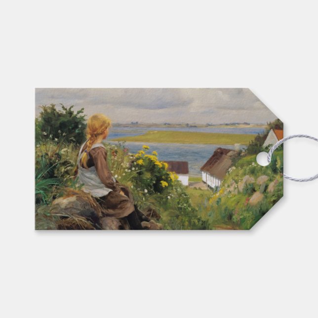 Mädchen verloren in Gedanken (von H.A. Brendekilde Geschenkanhänger (Vorderseite (Horizontal))