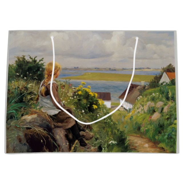 Mädchen verloren in Gedanken (von H.A. Brendekilde Große Geschenktüte (Vorderseite)