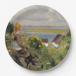 Mädchen verloren in Gedanken (von H.A. Brendekilde Pappteller